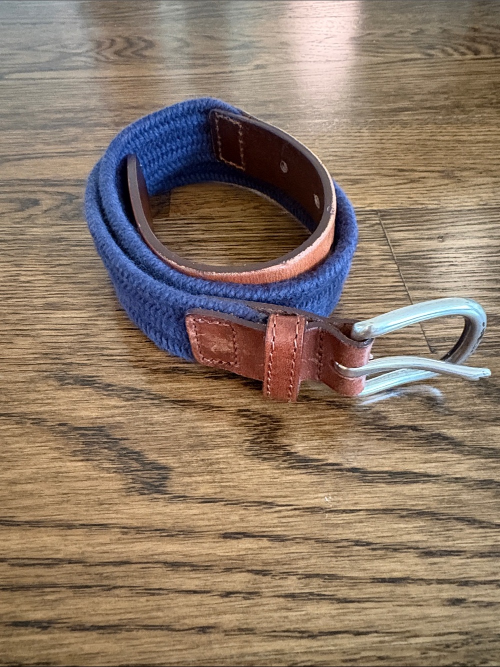Crewcuts Blue Braided Stretch Belt with Brown Leather Tips